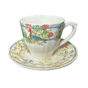 Gien Villa Medici Floral Teacup and Saucer Set